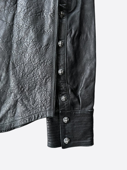 Chrome Hearts Black Leather Button Up Shirt