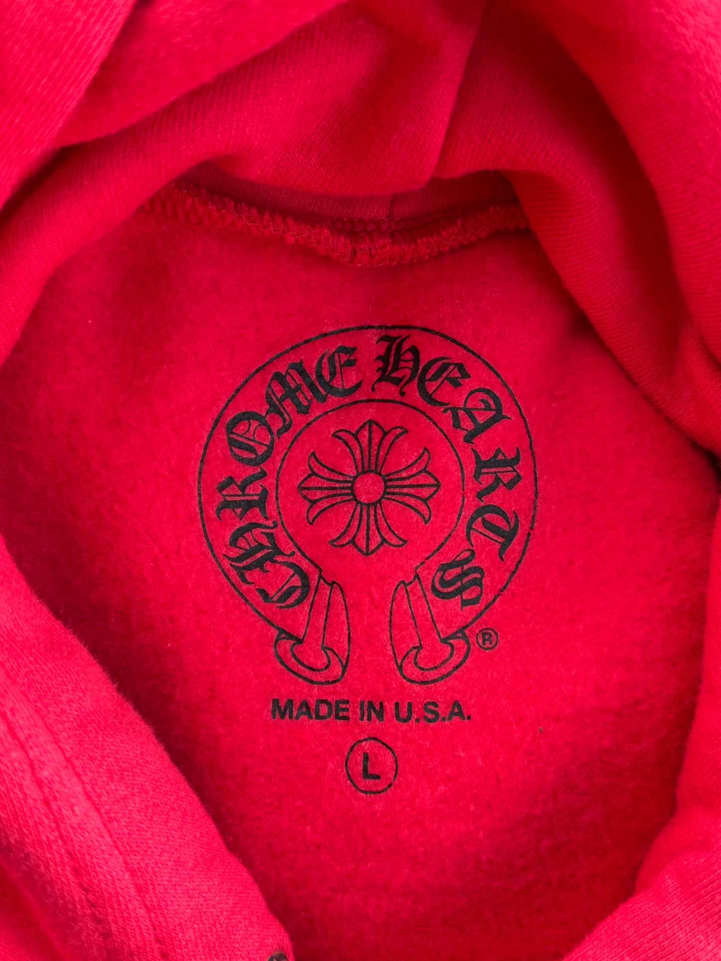 Chrome Hearts Red & White Scroll Logo Hoodie