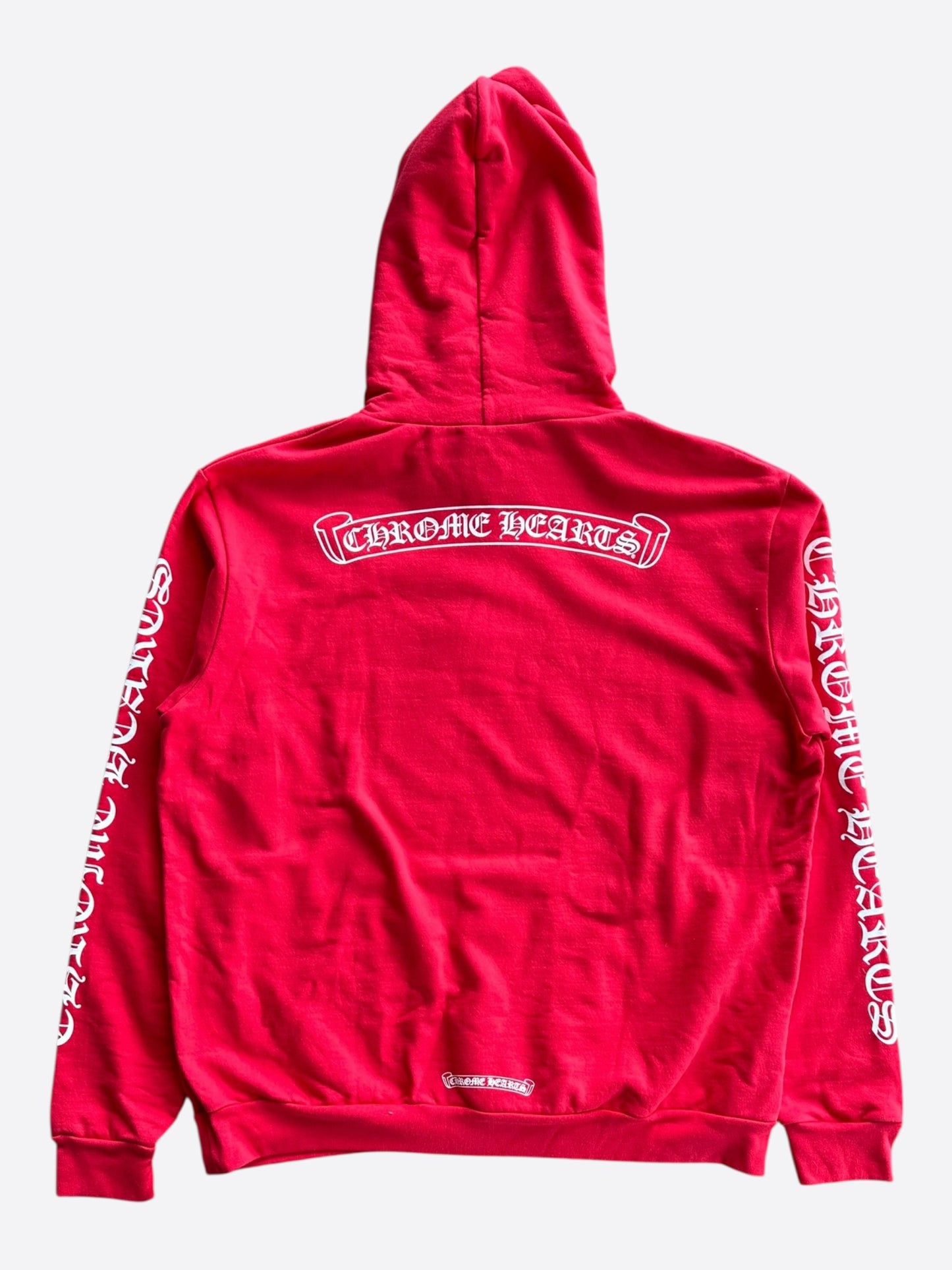 Chrome Hearts Red & White Scroll Logo Hoodie