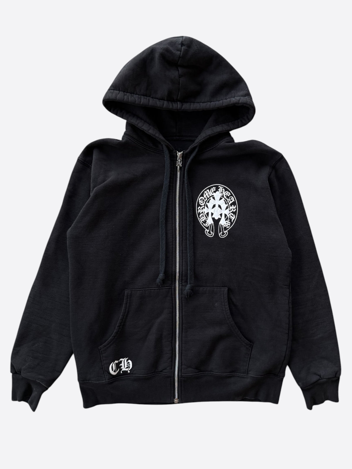 Chrome Hearts Black & White Triple Cross Graphic Thermal Zip Up Hoodie