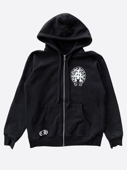 Chrome Hearts Black & White Triple Cross Graphic Thermal Zip Up Hoodie