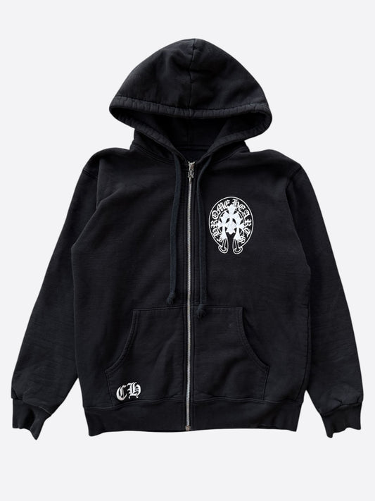 Chrome Hearts Black & White Triple Cross Graphic Thermal Zip Up Hoodie