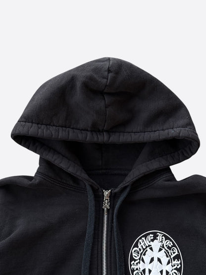 Chrome Hearts Black & White Triple Cross Graphic Thermal Zip Up Hoodie
