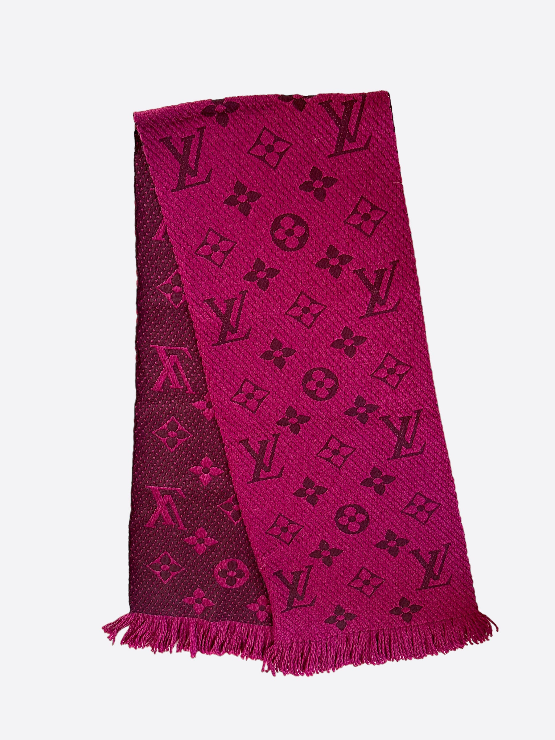 Louis Vuitton Red Monogramed Silk & Wool Fringed Scarf Louis Vuitton