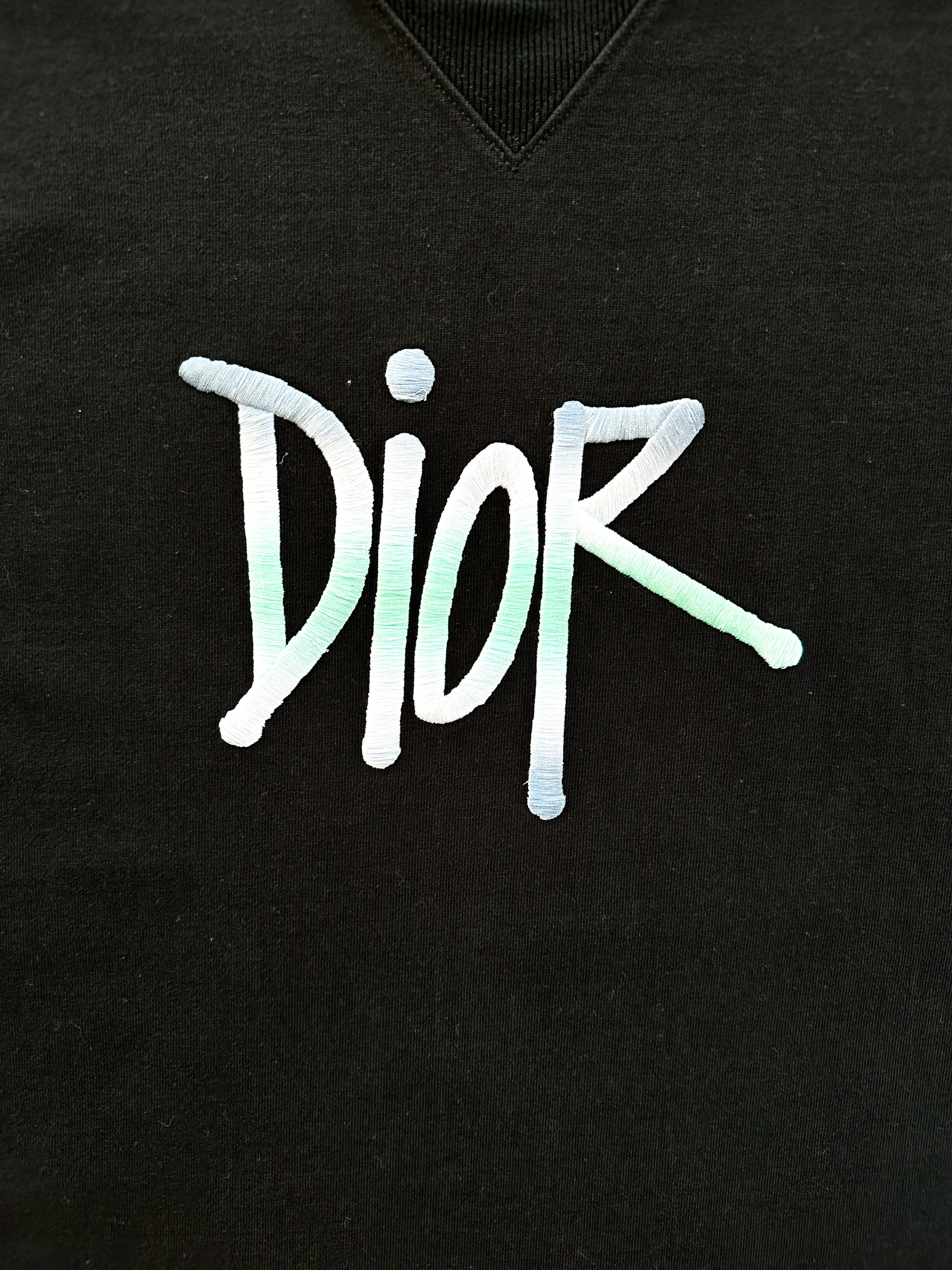 Dior Stussy Black Mulitcolor Logo Embroidered T-Shirt