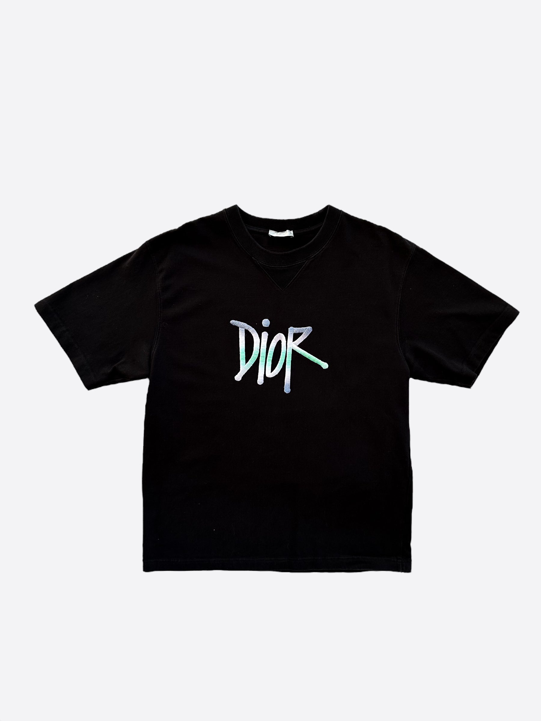 Dior Stussy Black Mulitcolor Logo Embroidered T-Shirt