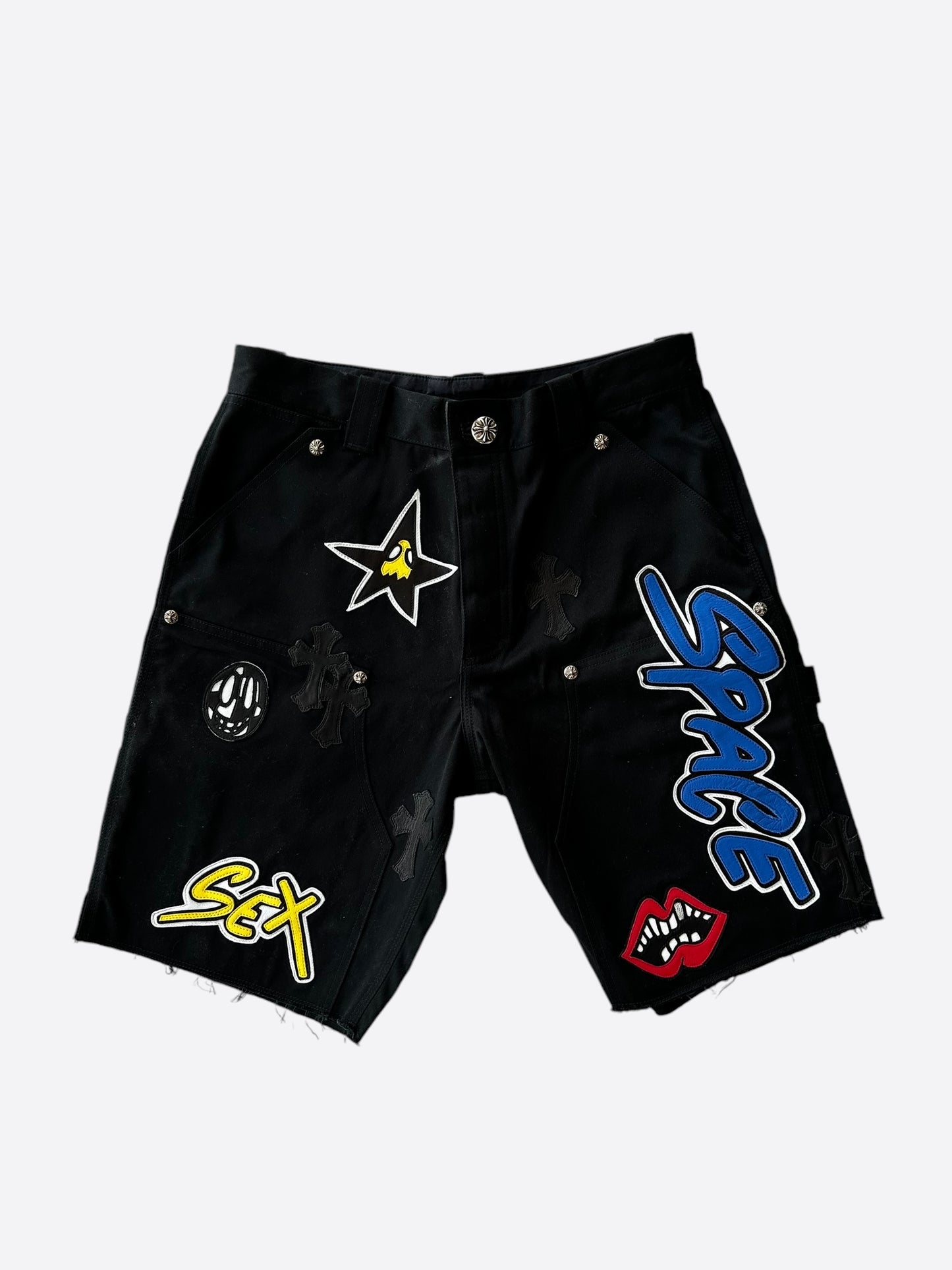 Chrome Hearts Matty Boy Black Cross Patch Carpenter Shorts