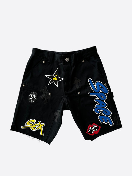 Chrome Hearts Matty Boy Black Cross Patch Carpenter Shorts