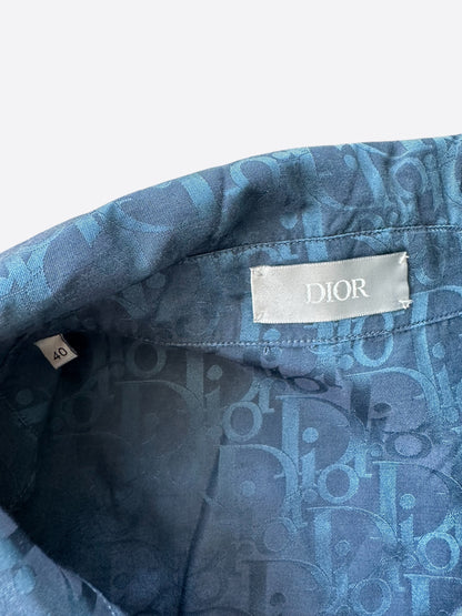 Dior Blue Oblique Silk Button Up Shirt