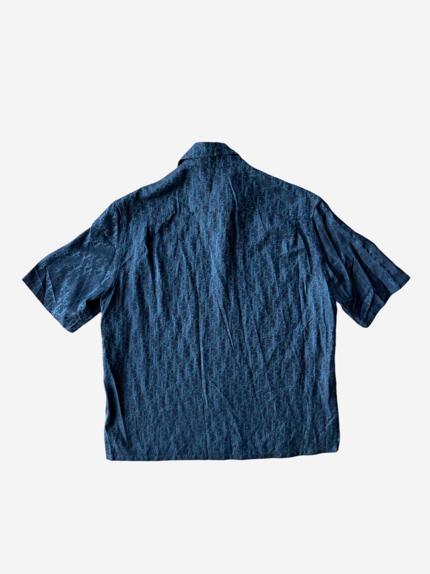 Dior Blue Oblique Silk Button Up Shirt