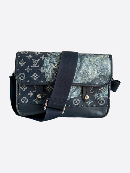 Louis Vuitton Chapman Brothers Blue Savane Monogram Lion Messenger Bag