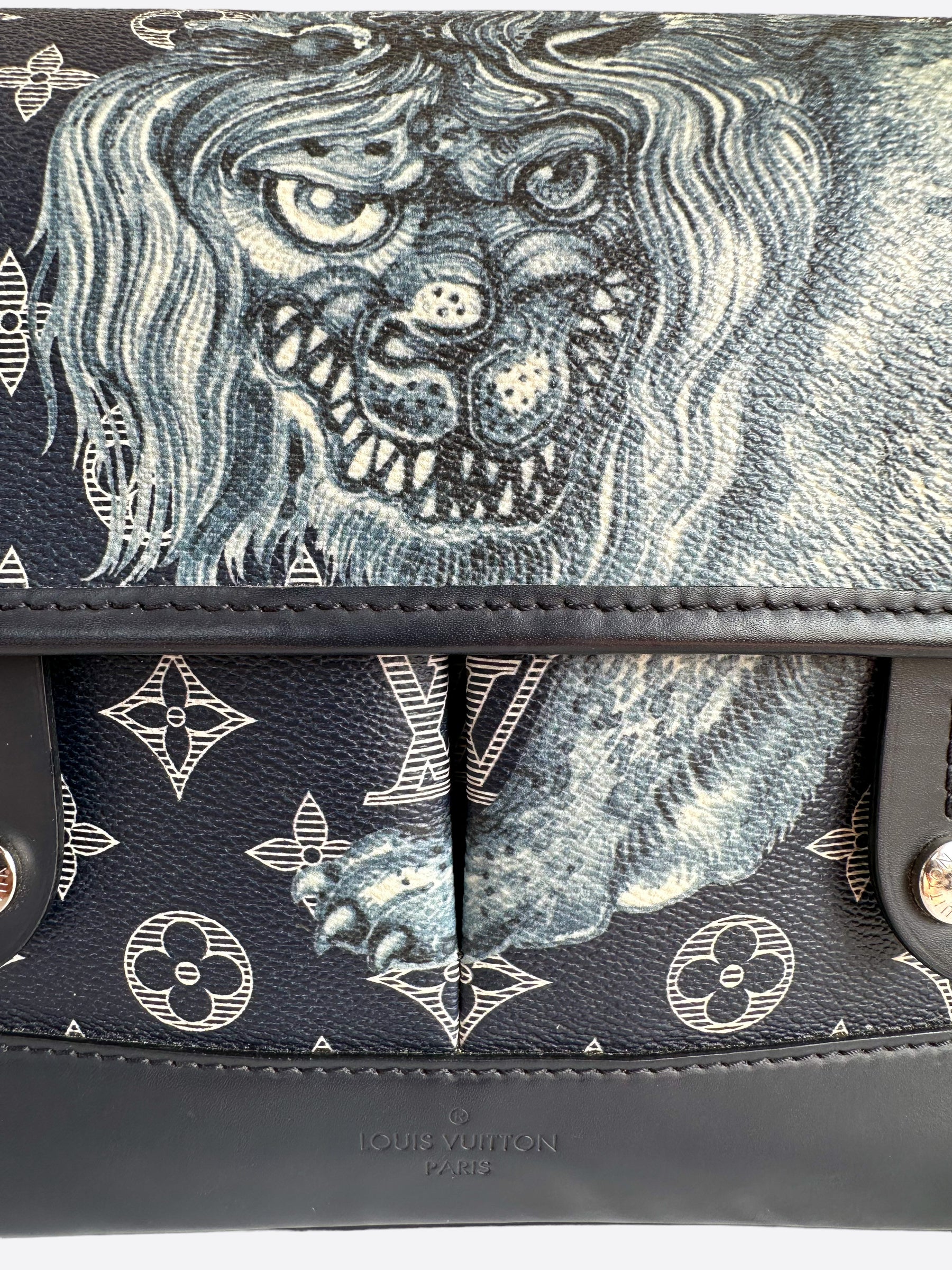Louis Vuitton Chapman Brothers Blue Savane Monogram Lion Messenger Bag –  Savonches
