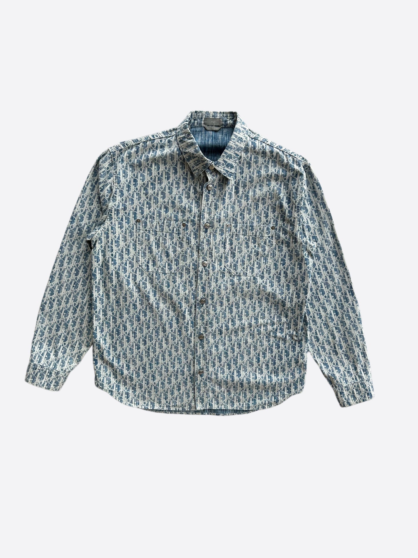 Dior Blue & White Oblique Button Up Shirt – Savonches Dior Blue & White Oblique Button Up Shirt – Savonches
