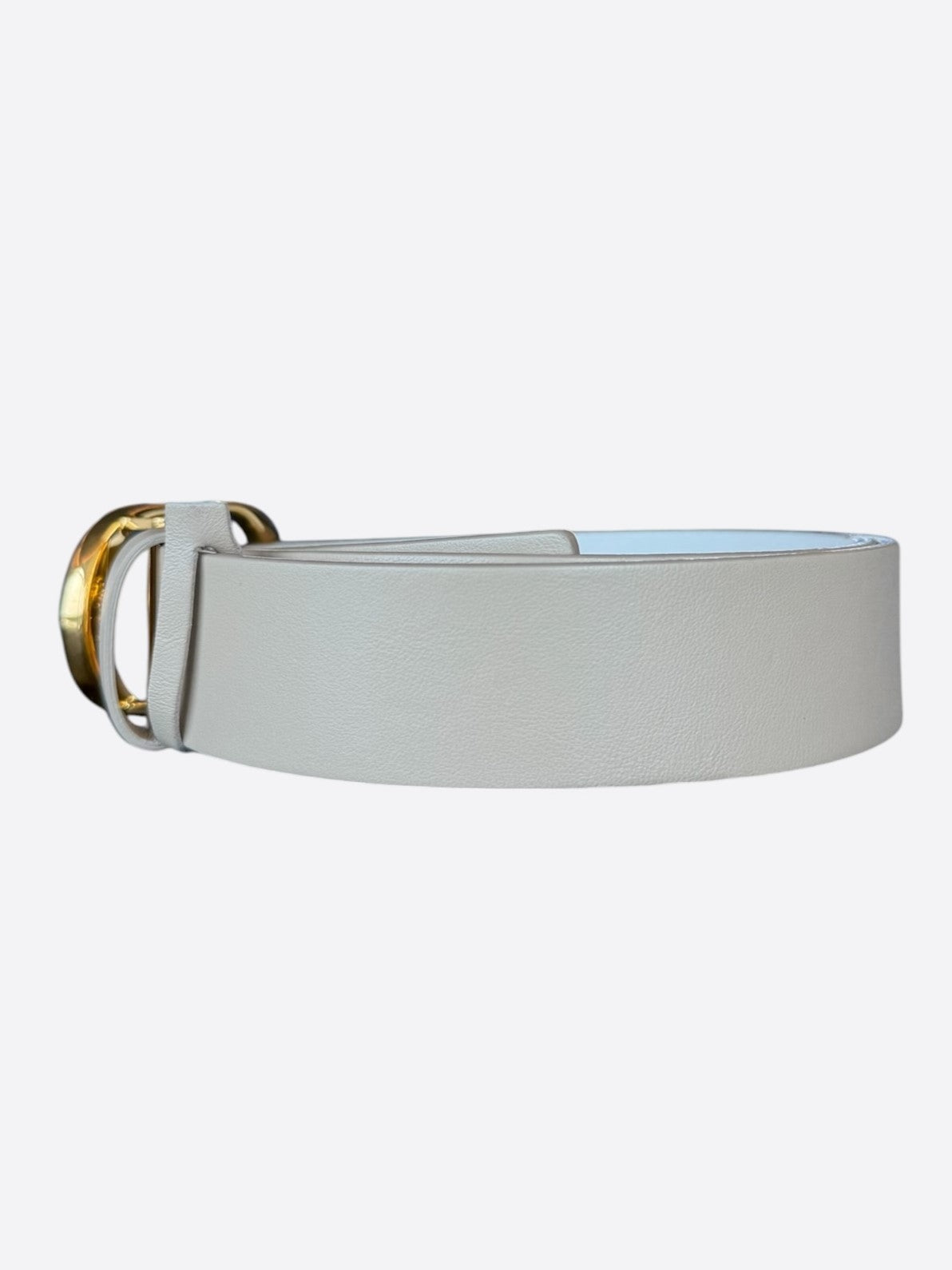 Dior White & Tan Reversible Gold Buckle Belt