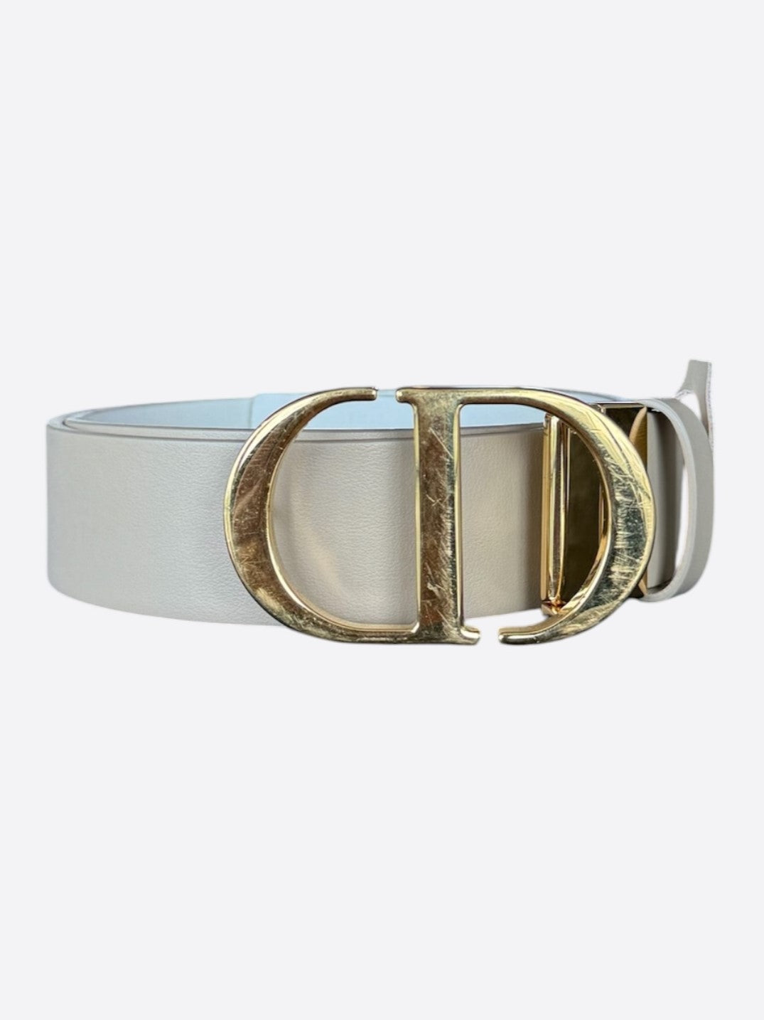 Dior White & Tan Reversible Gold Buckle Belt