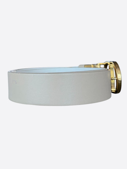 Dior White & Tan Reversible Gold Buckle Belt