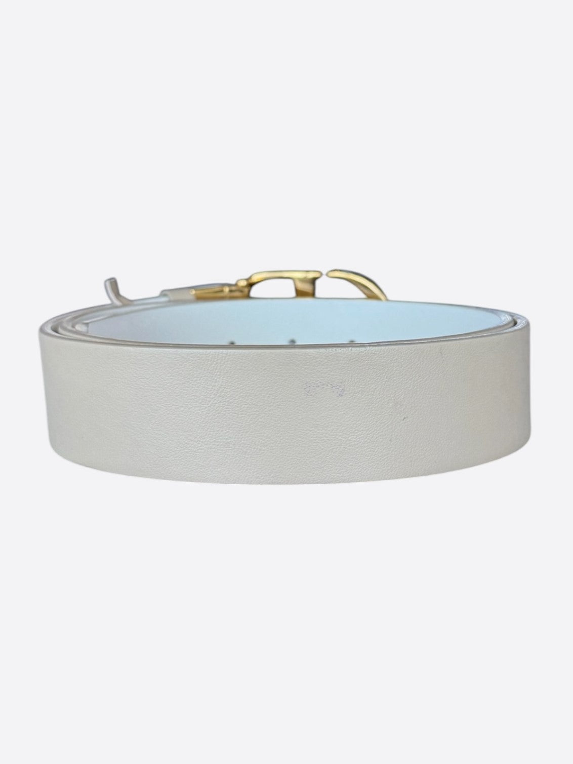 Dior White & Tan Reversible Gold Buckle Belt