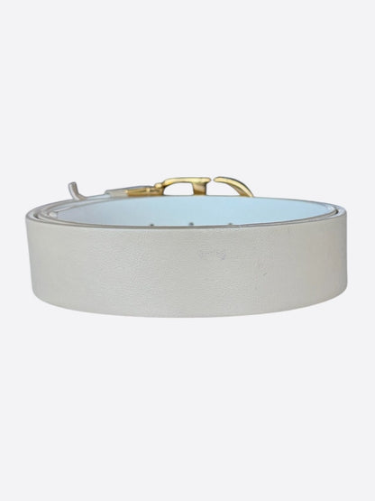 Dior White & Tan Reversible Gold Buckle Belt