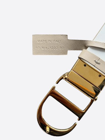 Dior White & Tan Reversible Gold Buckle Belt