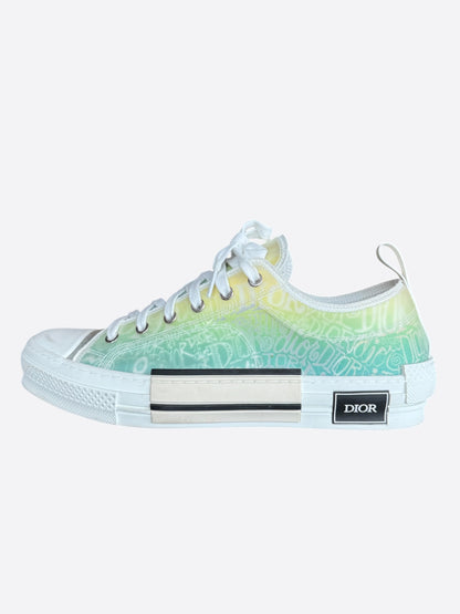 Dior Stussy White & Green Gradient Logo B23 Sneakers