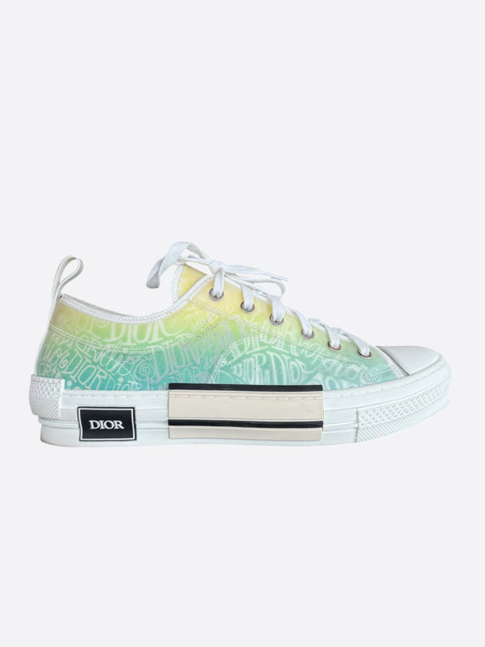 Dior Stussy White & Green Gradient Logo B23 Sneakers