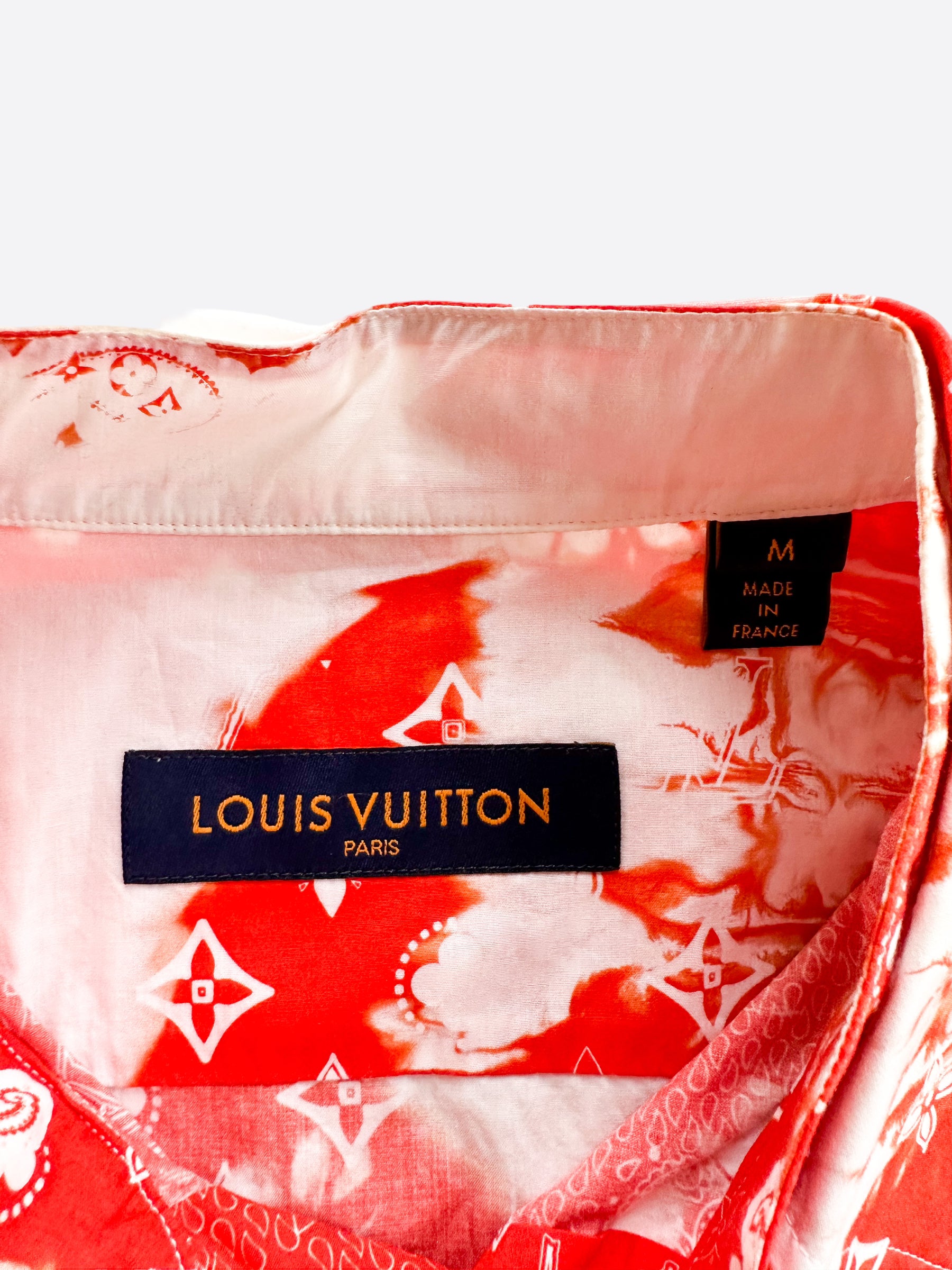 Louis Vuitton Orange Bandana Bleached Short Sleeve Button Up Shirt