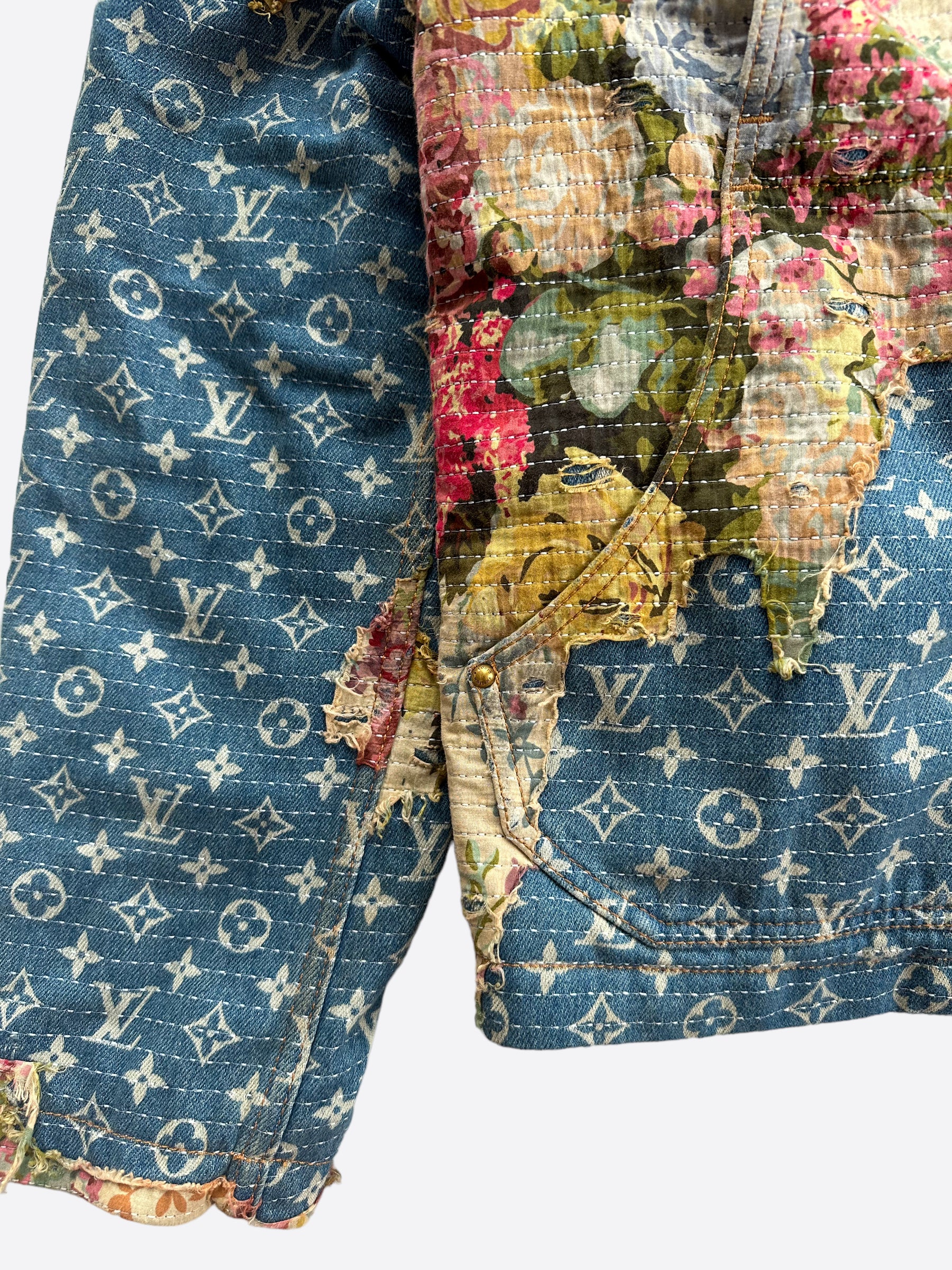 Louis Vuitton Blue Monogram Distressed Floral Workwear Jacket