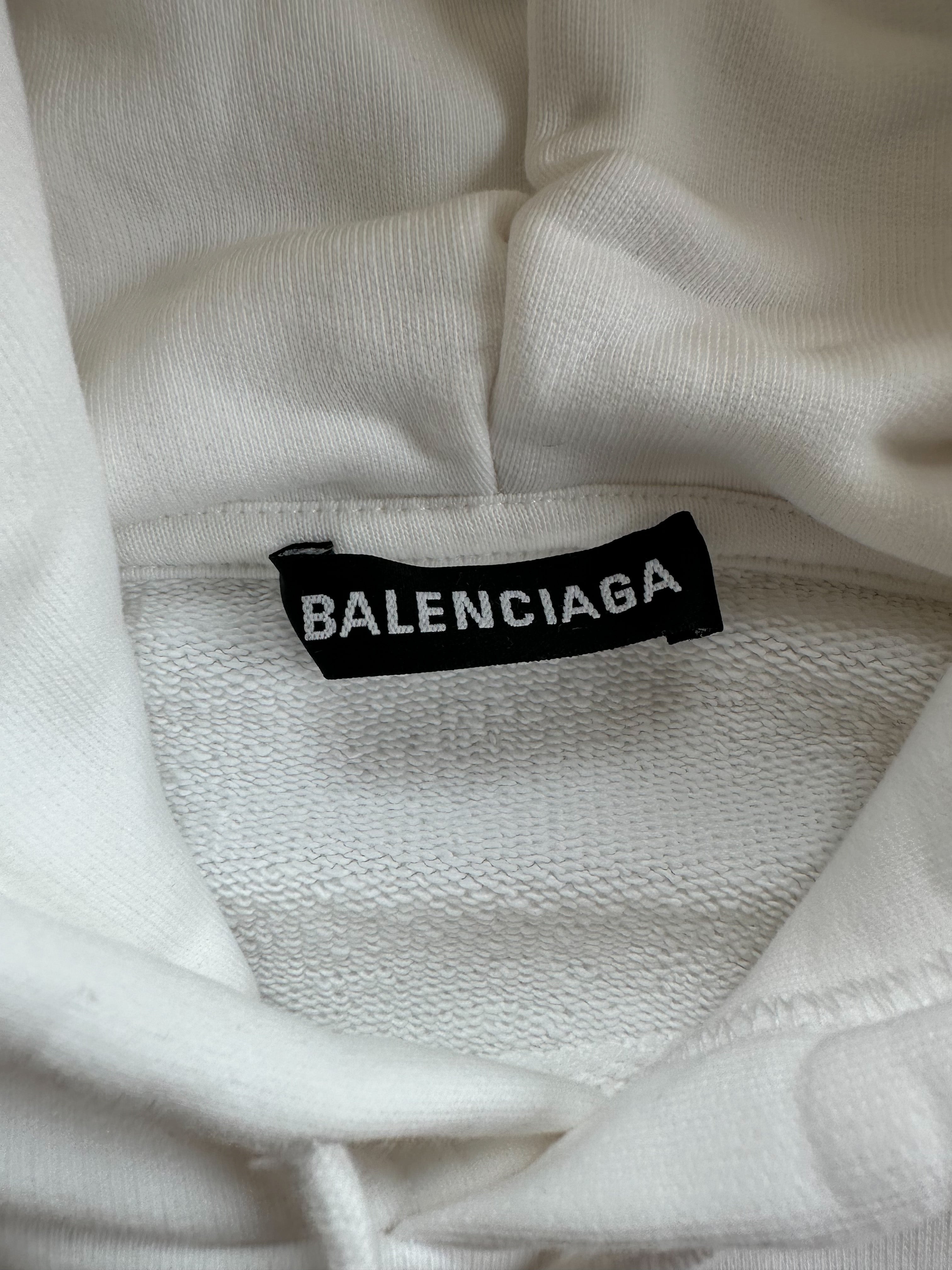 Balenciaga White Black Symbolic Logo Hoodie Savonches