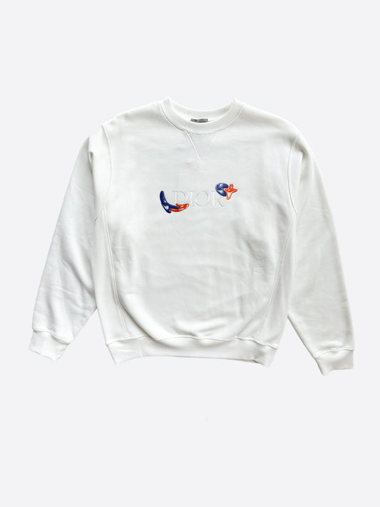 Dior Kenny Scharf White Embroidered Logo Sweater