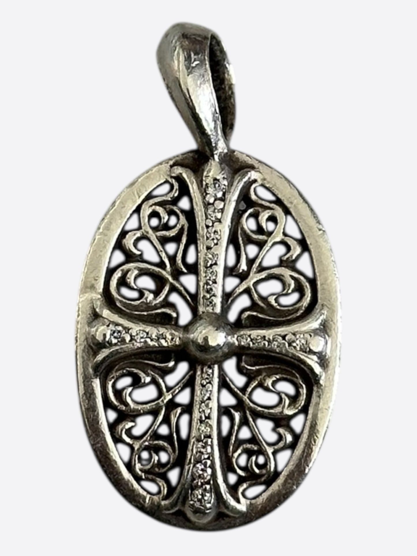 Chrome Hearts Silver & Diamond Oval Cross Pendant