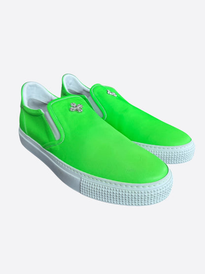 Chrome Hearts Green & Silver Filigree Cross Slip On Sneakers