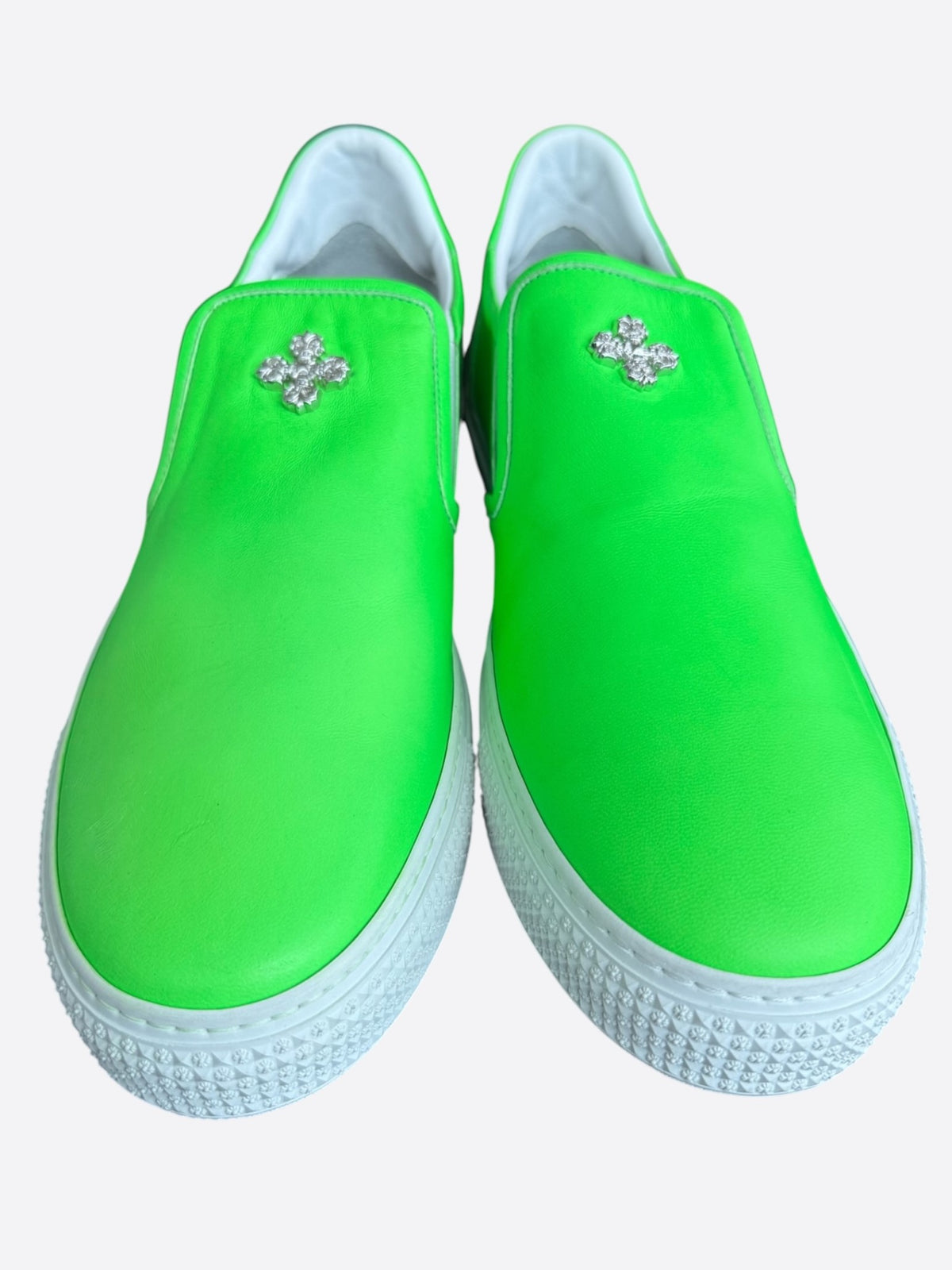 Chrome Hearts Green & Silver Filigree Cross Slip On Sneakers