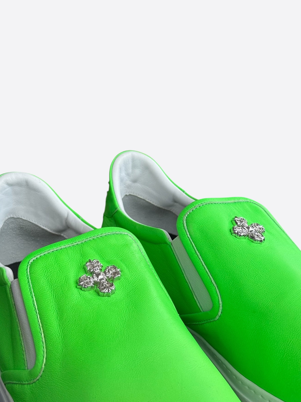 Chrome Hearts Green & Silver Filigree Cross Slip On Sneakers