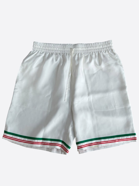 Casablanca White, Green & Red Airways Silk Shorts