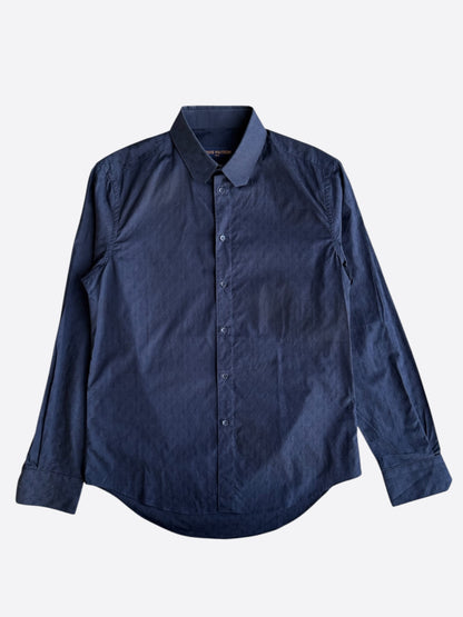Louis Vuitton Navy Jacquard Monogram Button Up Shirt