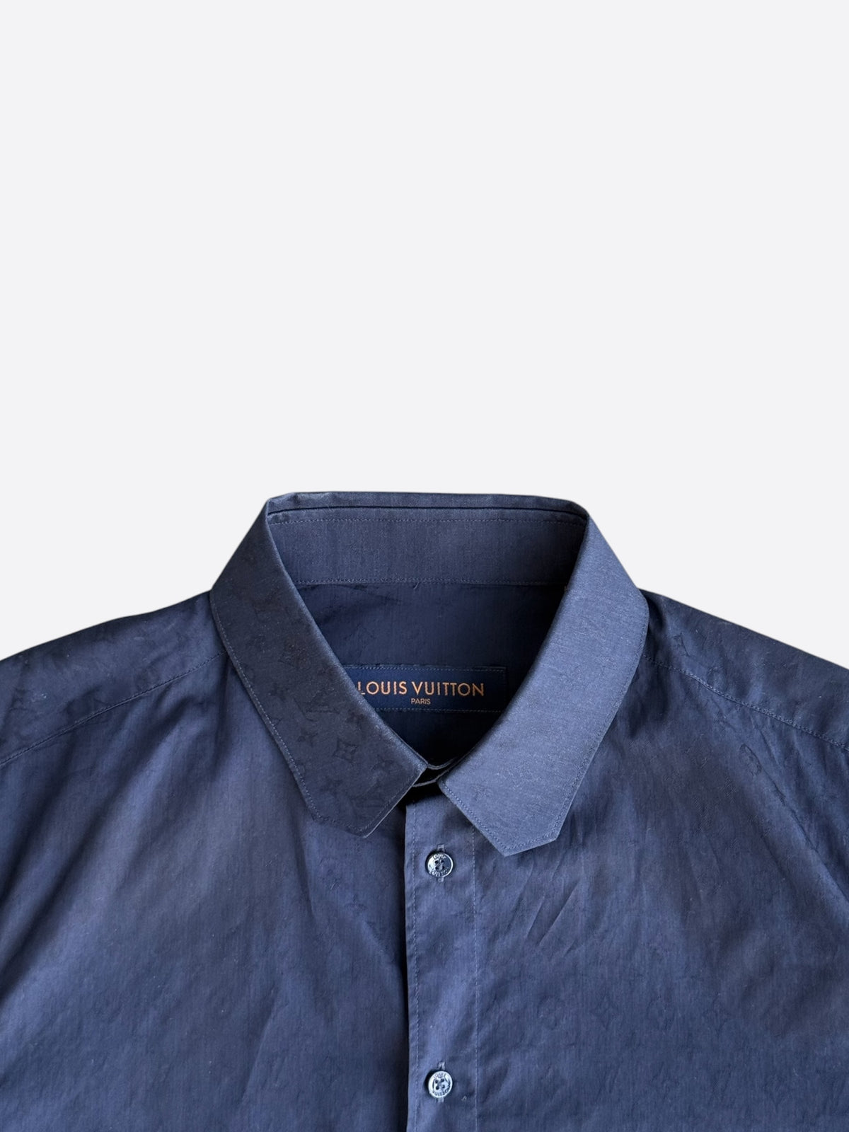 Louis Vuitton Navy Jacquard Monogram Button Up Shirt