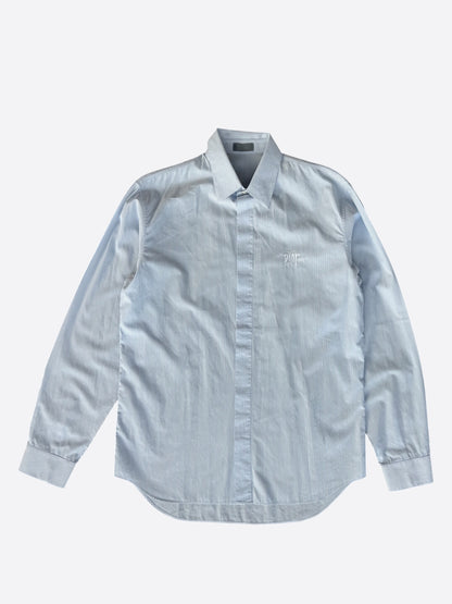 Dior Stussy Blue & White Embroidered Logo Button Up Shirt