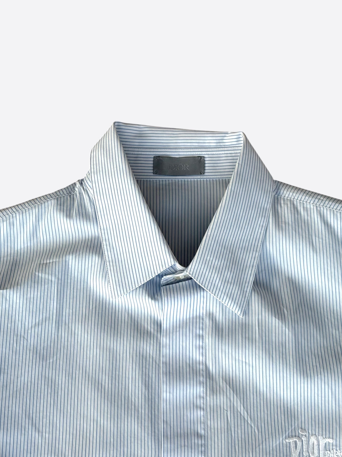Dior Stussy Blue & White Embroidered Logo Button Up Shirt