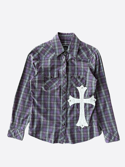 Chrome Hearts Purple & White Cross Patch Flannel Shirt