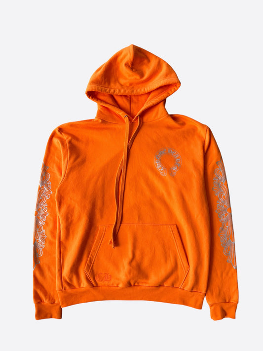 Chrome Hearts Orange & Silver Miami Exclusive Horseshoe Logo Hoodie