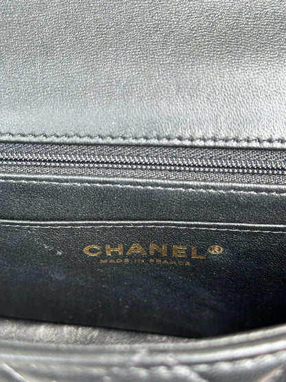 Chanel Black Lambskin Quilted Mini Top Handle Flap Bag