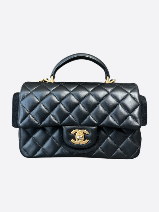 Chanel Black Lambskin Quilted Mini Top Handle Flap Bag