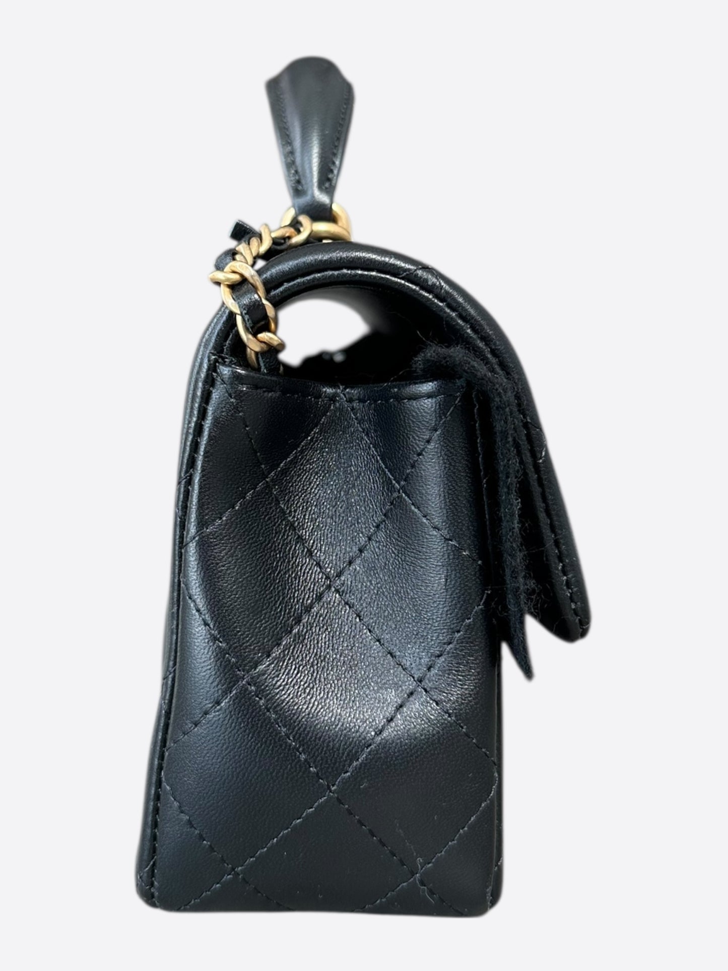 Chanel Black Lambskin Quilted Mini Top Handle Flap Bag