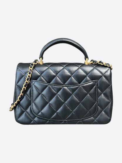 Chanel Black Lambskin Quilted Mini Top Handle Flap Bag