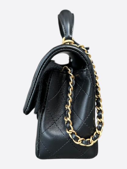 Chanel Black Lambskin Quilted Mini Top Handle Flap Bag