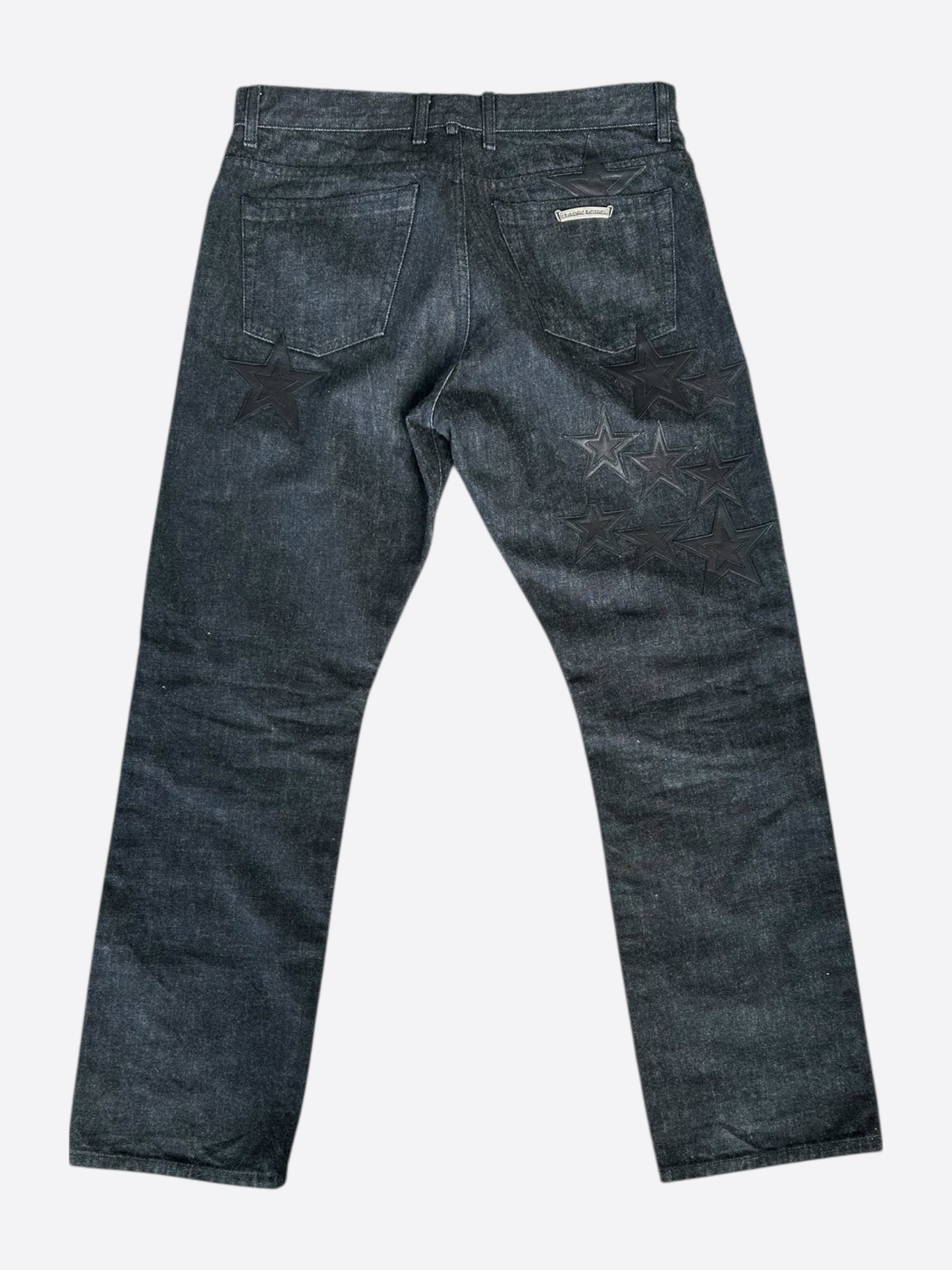 Chrome Hearts Grey & Black Star Patch Fleur Knee Jeans