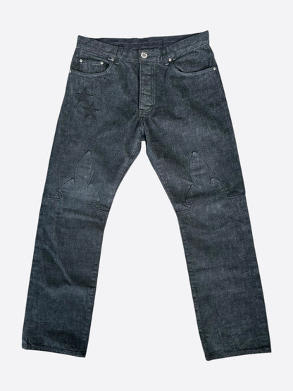 Chrome Hearts Grey & Black Star Patch Fleur Knee Jeans