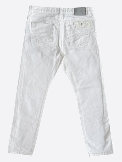 Dior Sacai White Embroidered Patch Slim Jeans