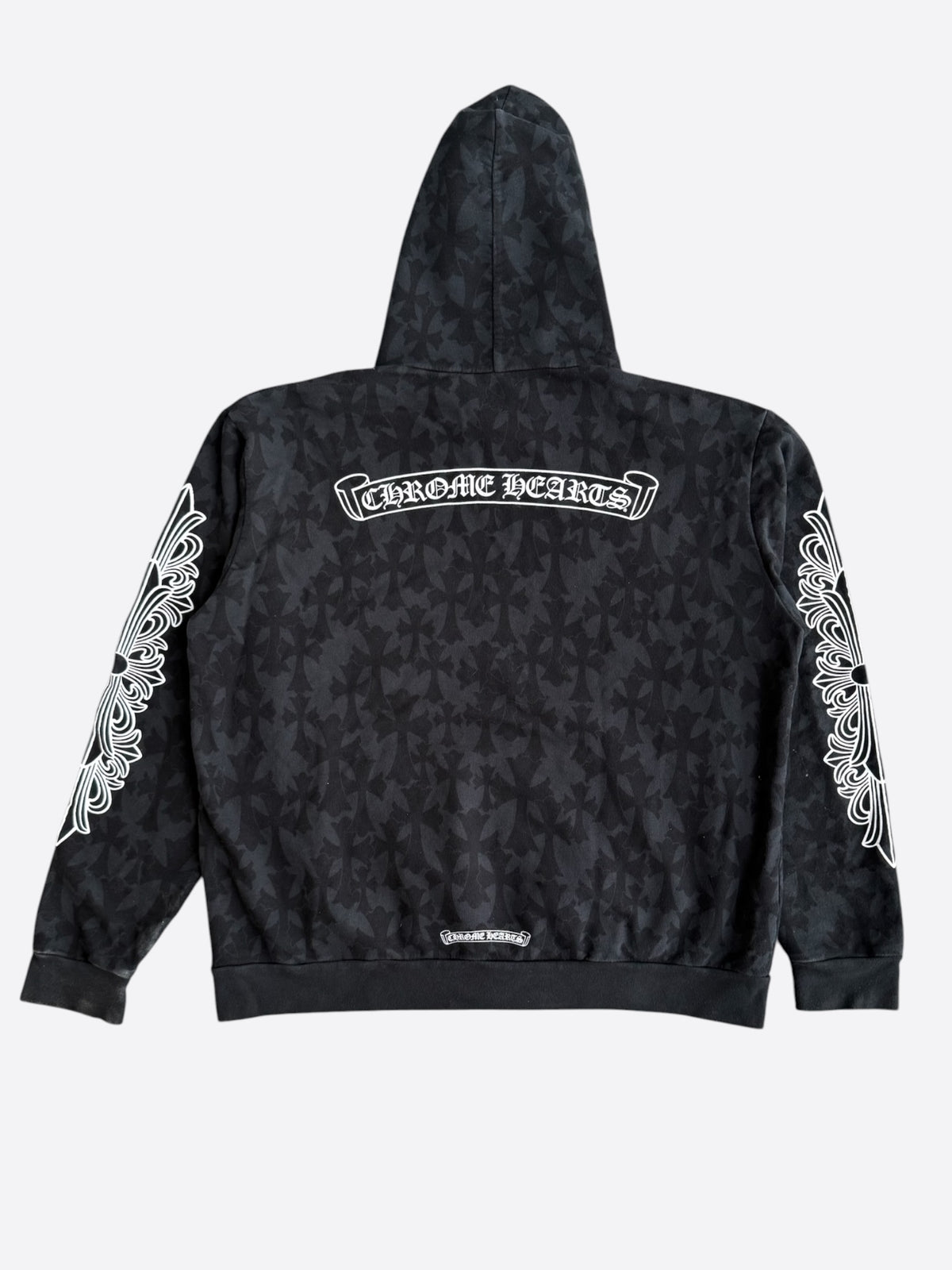 Chrome Hearts Black & White Cemetery Jacquard Horseshoe Logo Hoodie