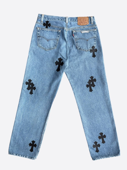 Chrome Hearts Levis Blue & Black Cross Patch Jeans